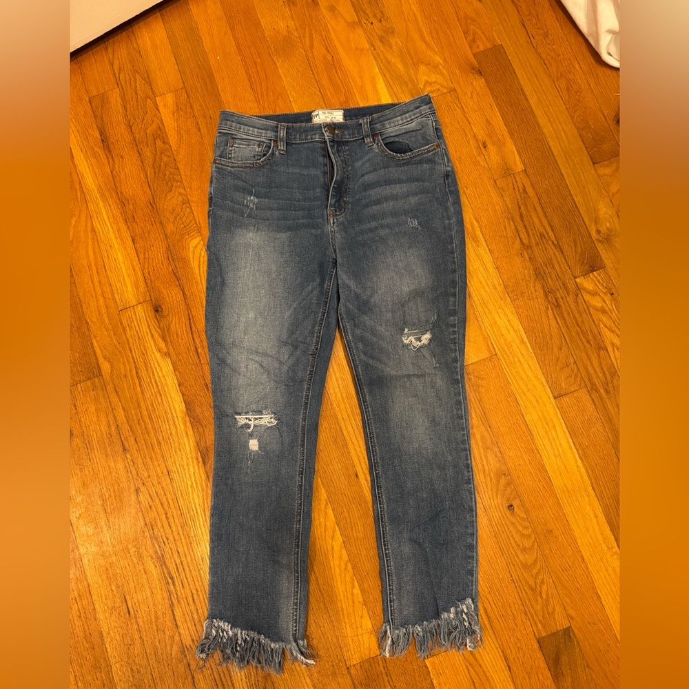 Free People Dark Blue Distressed Skinny Jeans